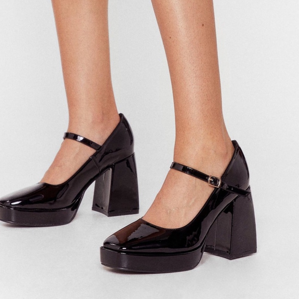 Nasty Gal Patent Faux Leather Flare Heel Mary Jane Shoes